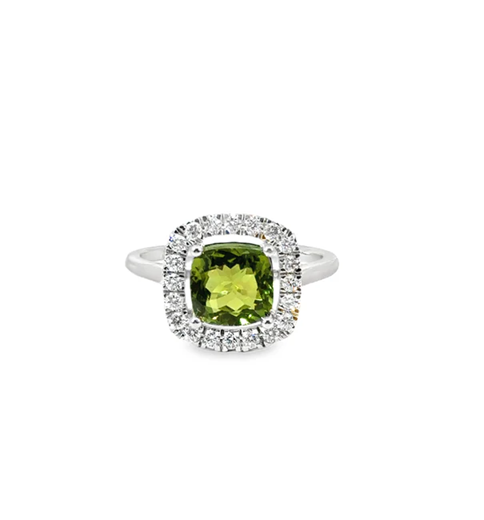 14KT WHITE GOLD GREEN TOURMALINE AND DIAMONDS RING