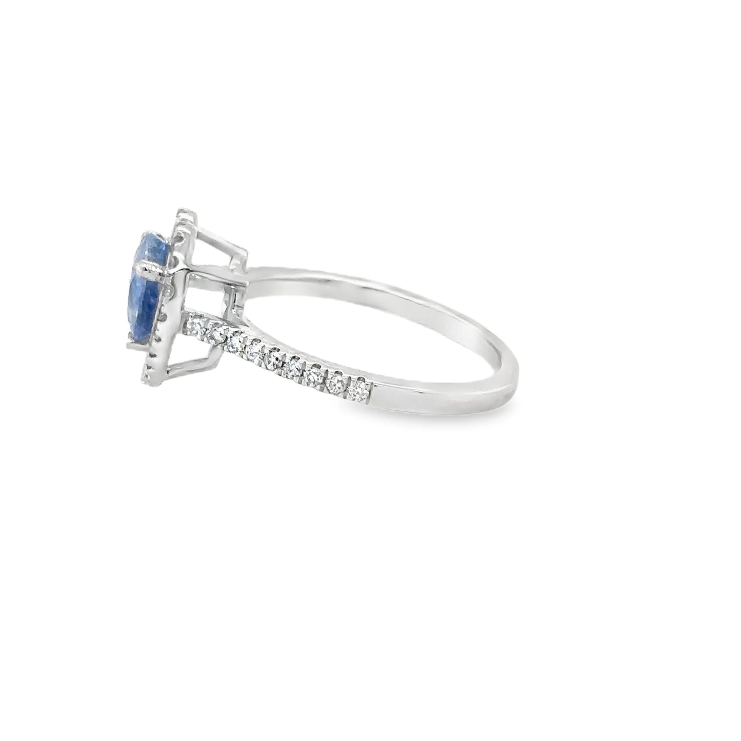 14KT WHITE GOLD HEART SHAPED SAPPHIRE AND DIAMOND RING