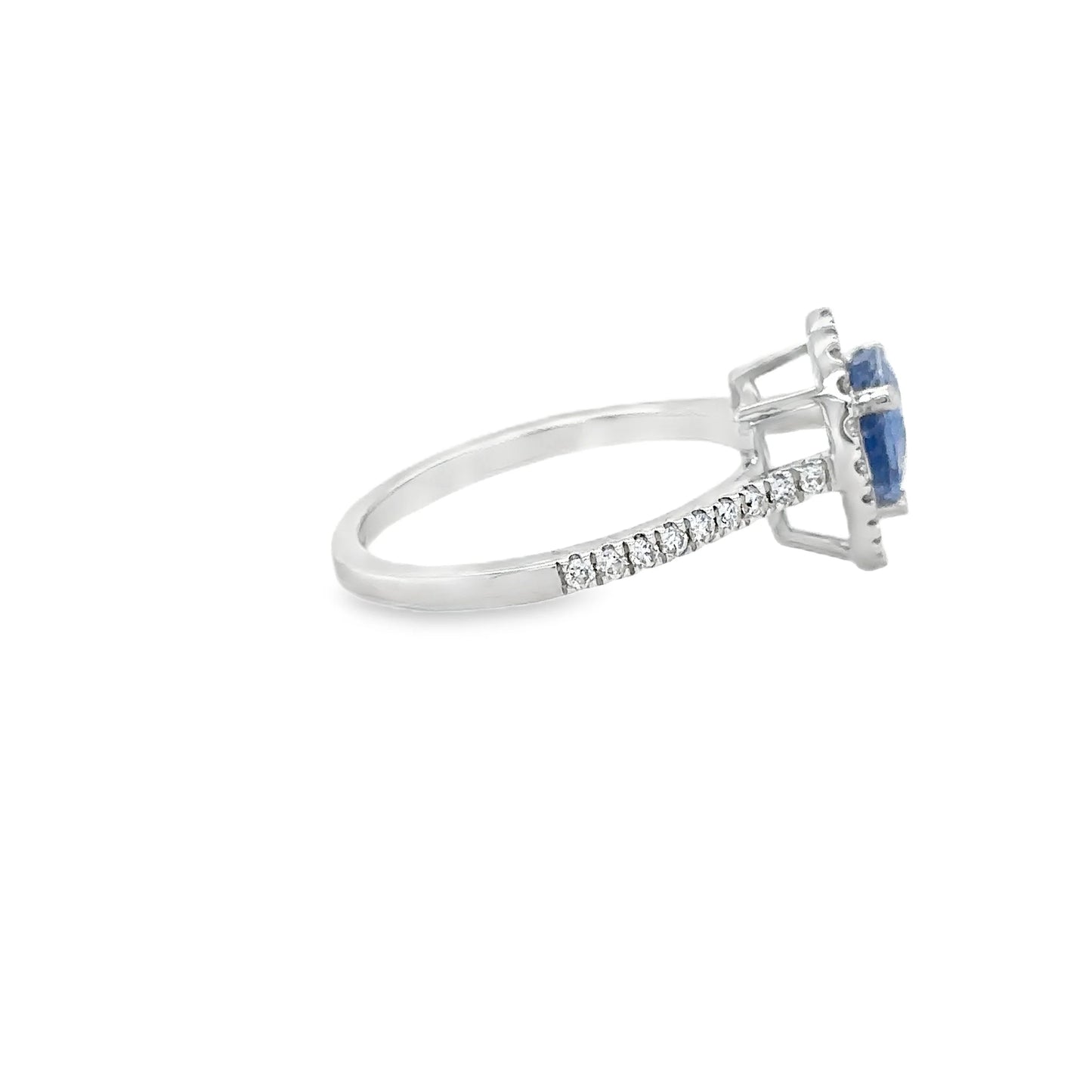 14KT WHITE GOLD HEART SHAPED SAPPHIRE AND DIAMOND RING