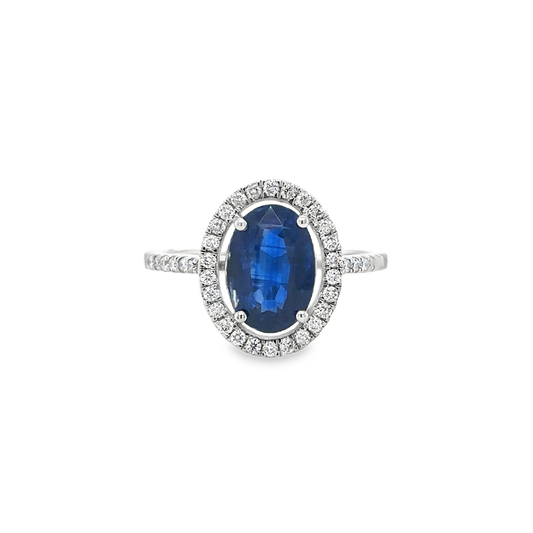 14KT WHITE GOLD KYANITE AND DIAMONDS RING