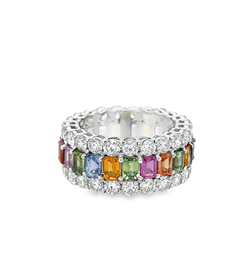 14KT WHITE GOLD MULTI SAPPHIRE DIAMOND RING