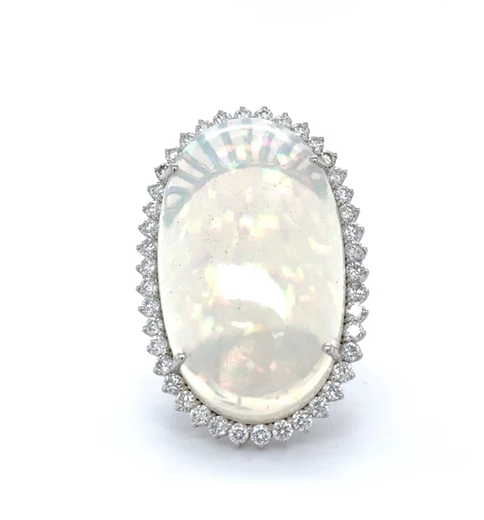 14KT WHITE GOLD OPAL AND DIAMONDS RING