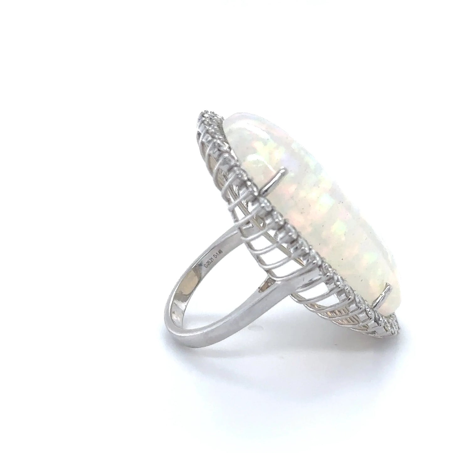 14KT WHITE GOLD OPAL AND DIAMONDS RING
