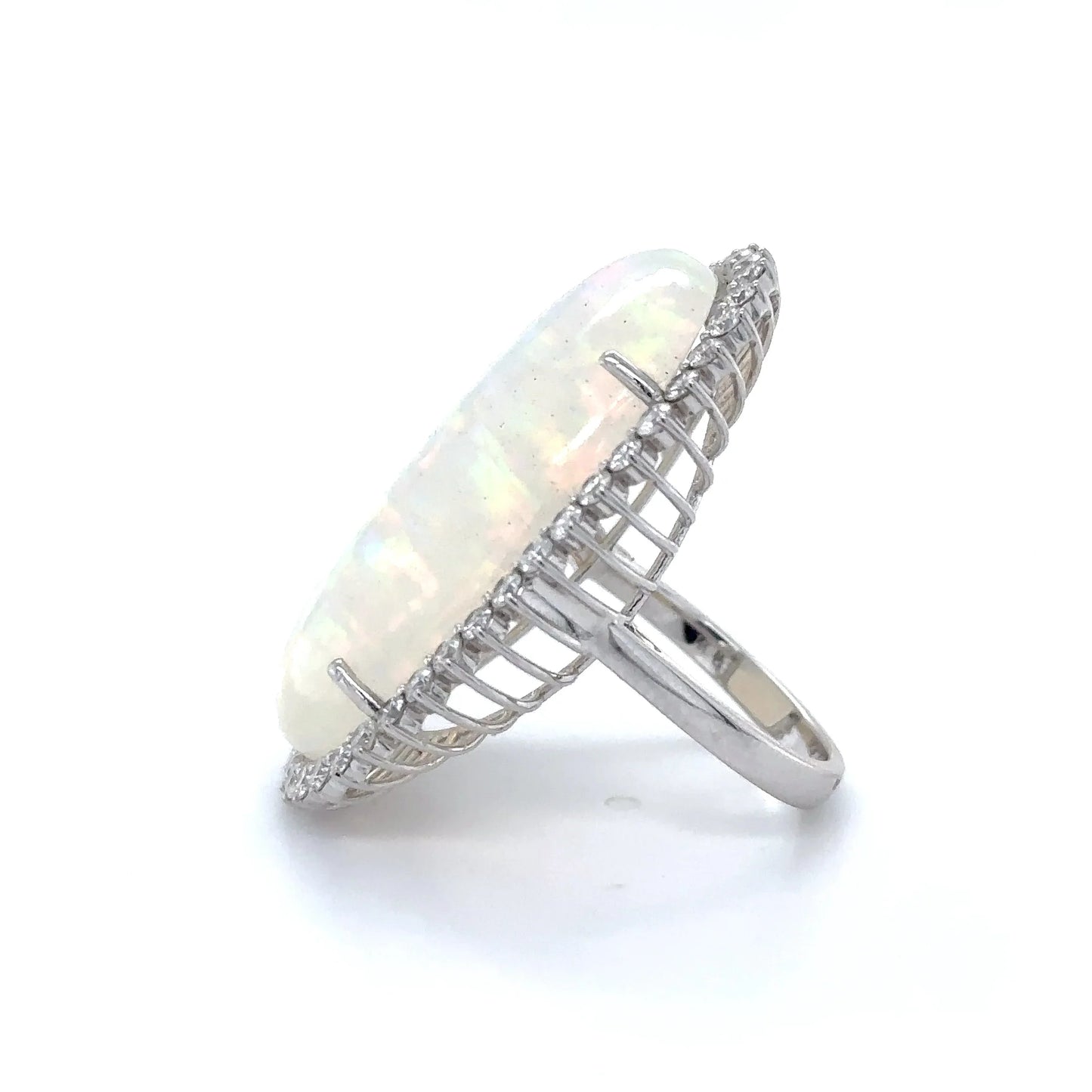 14KT WHITE GOLD OPAL AND DIAMONDS RING