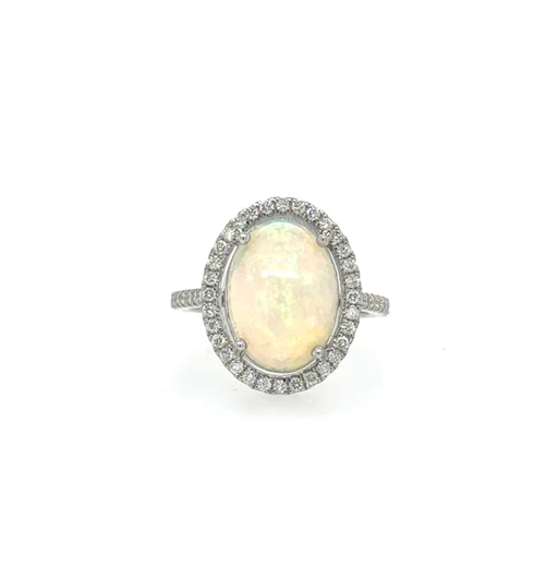 14KT WHITE GOLD OPAL RING WITH DIAMONDS
