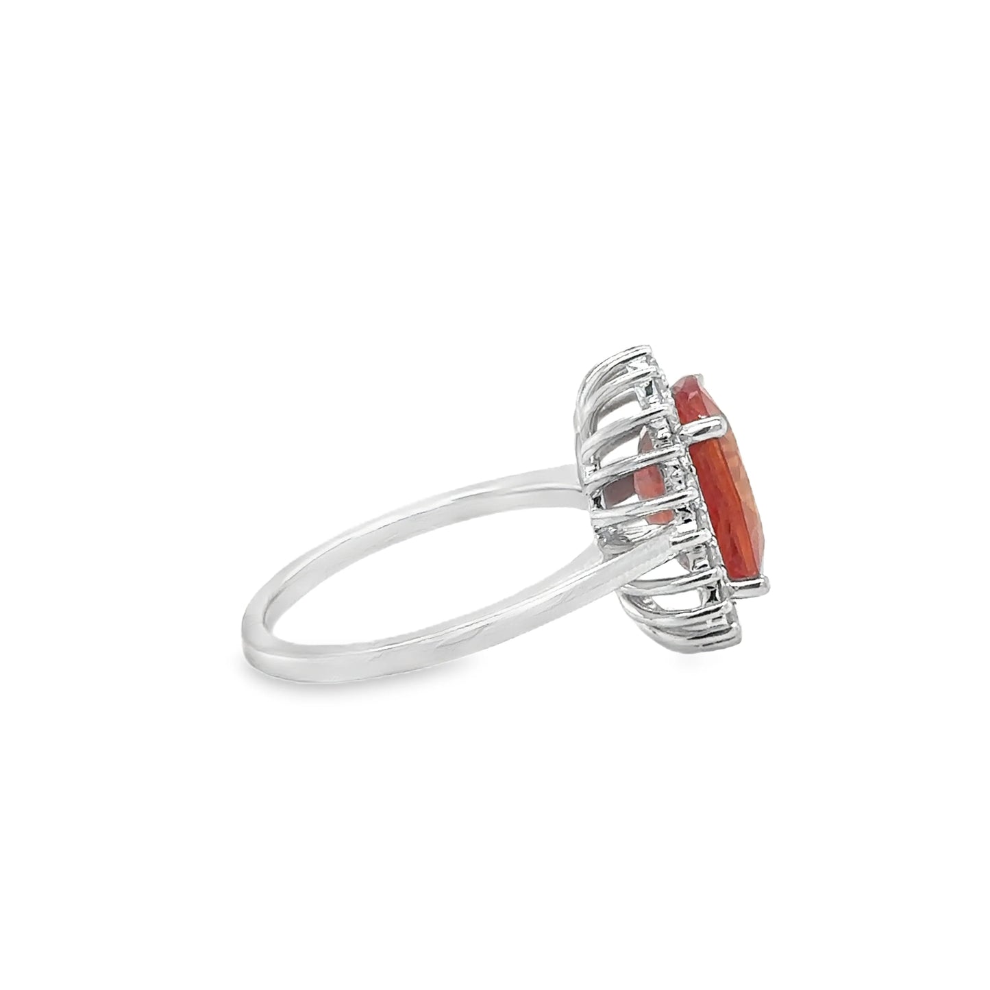 14KT WHITE GOLD ORANGE SAPPHIRE AND DIAMONDS RING