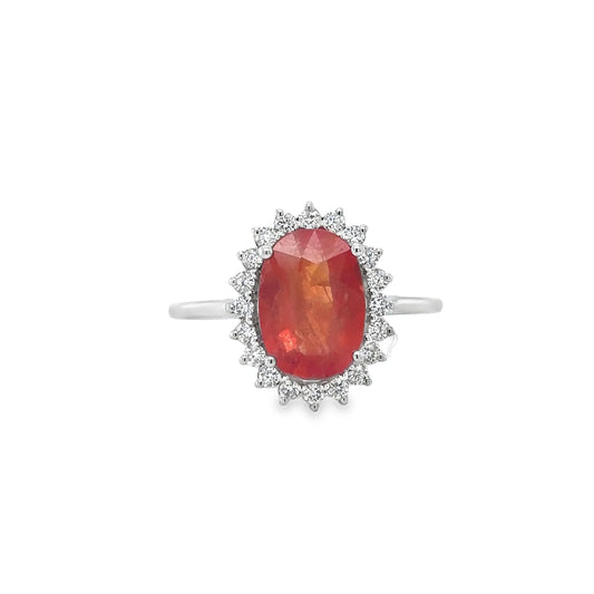 14KT WHITE GOLD ORANGE SAPPHIRE AND DIAMONDS RING