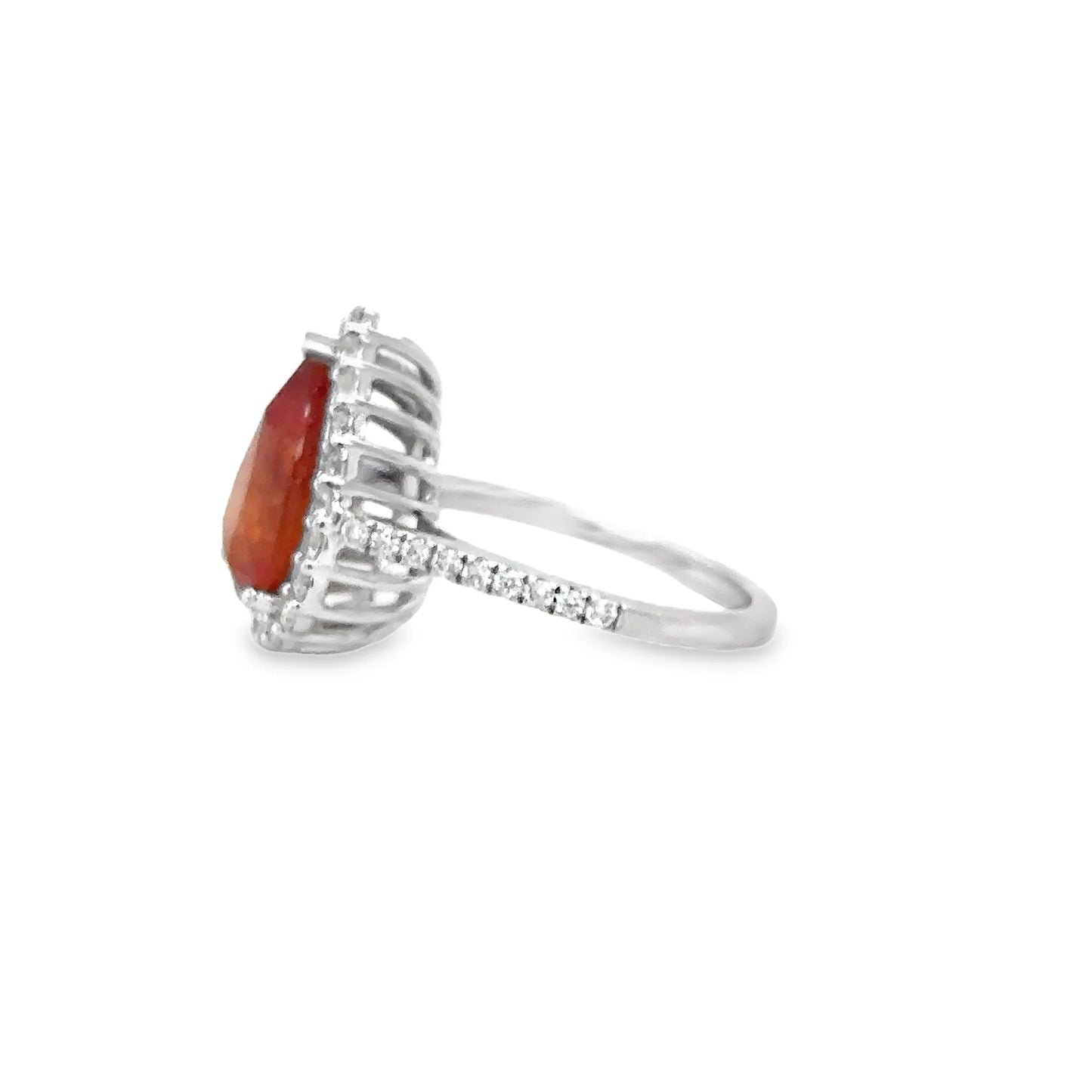 14KT WHITE GOLD ORANGE SAPPHIRE AND DIAMONDS RING