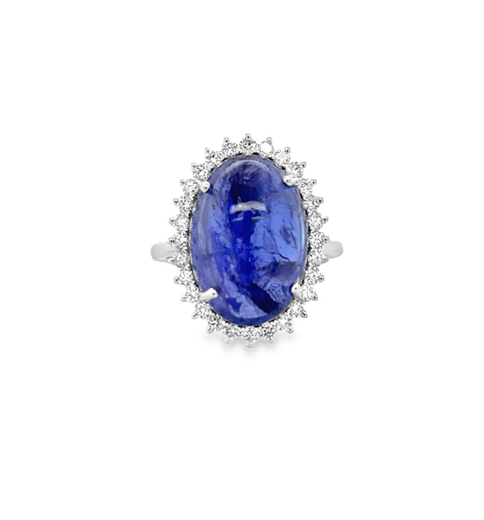 14KT WHITE GOLD OVAL SHAPE TANZANITE AND DIAMOND RING