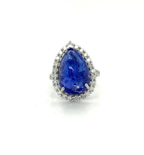 14KT WHITE GOLD PEAR SHAPE TANZANITE AND DIAMOND RING