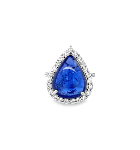 14KT WHITE GOLD PEAR SHAPE TANZANITE AND DIAMOND RING