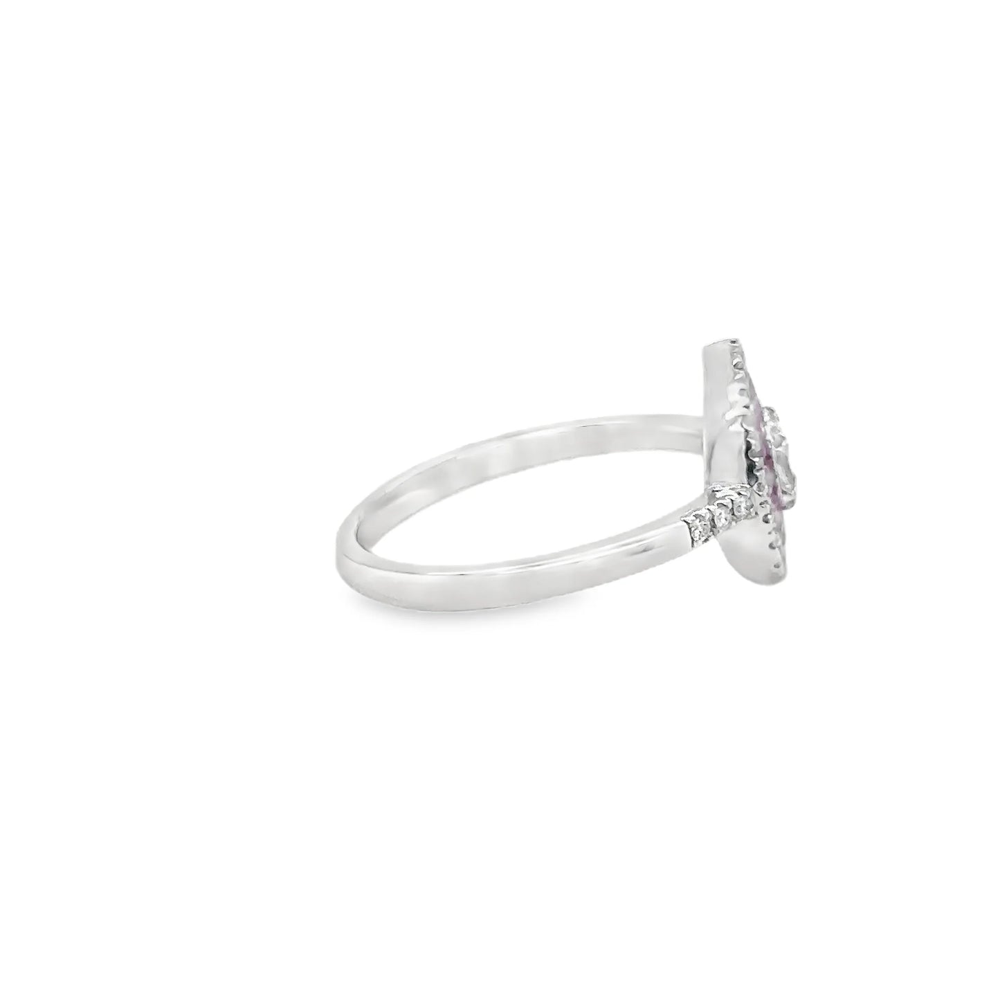 14KT WHITE GOLD PINK SAPPHIRE AND DIAMONDS PEAR SHAPE RING
