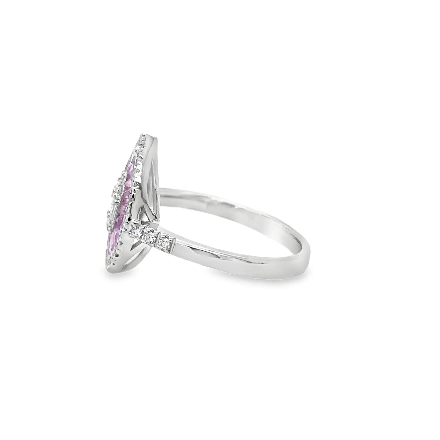14KT WHITE GOLD PINK SAPPHIRE AND DIAMONDS PEAR SHAPE RING