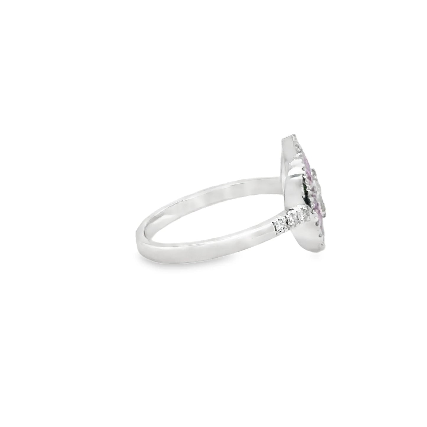 14KT WHITE GOLD PINK SAPPHIRE AND DIAMONDS PEAR SHAPE RING