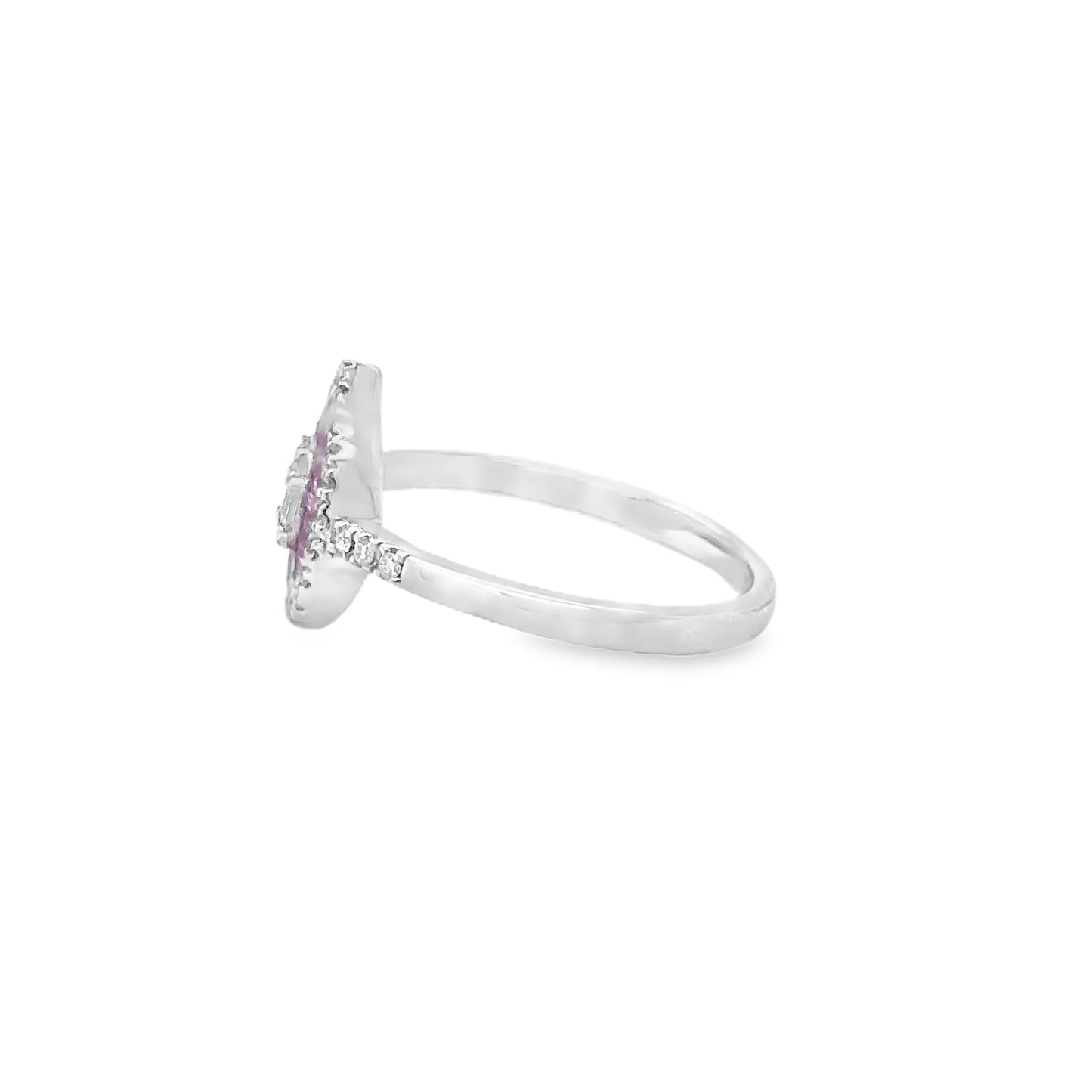14KT WHITE GOLD PINK SAPPHIRE AND DIAMONDS PEAR SHAPE RING