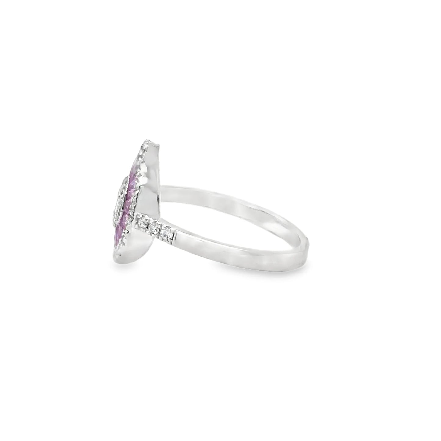 14KT WHITE GOLD PINK SAPPHIRE AND DIAMONDS PEAR SHAPE RING