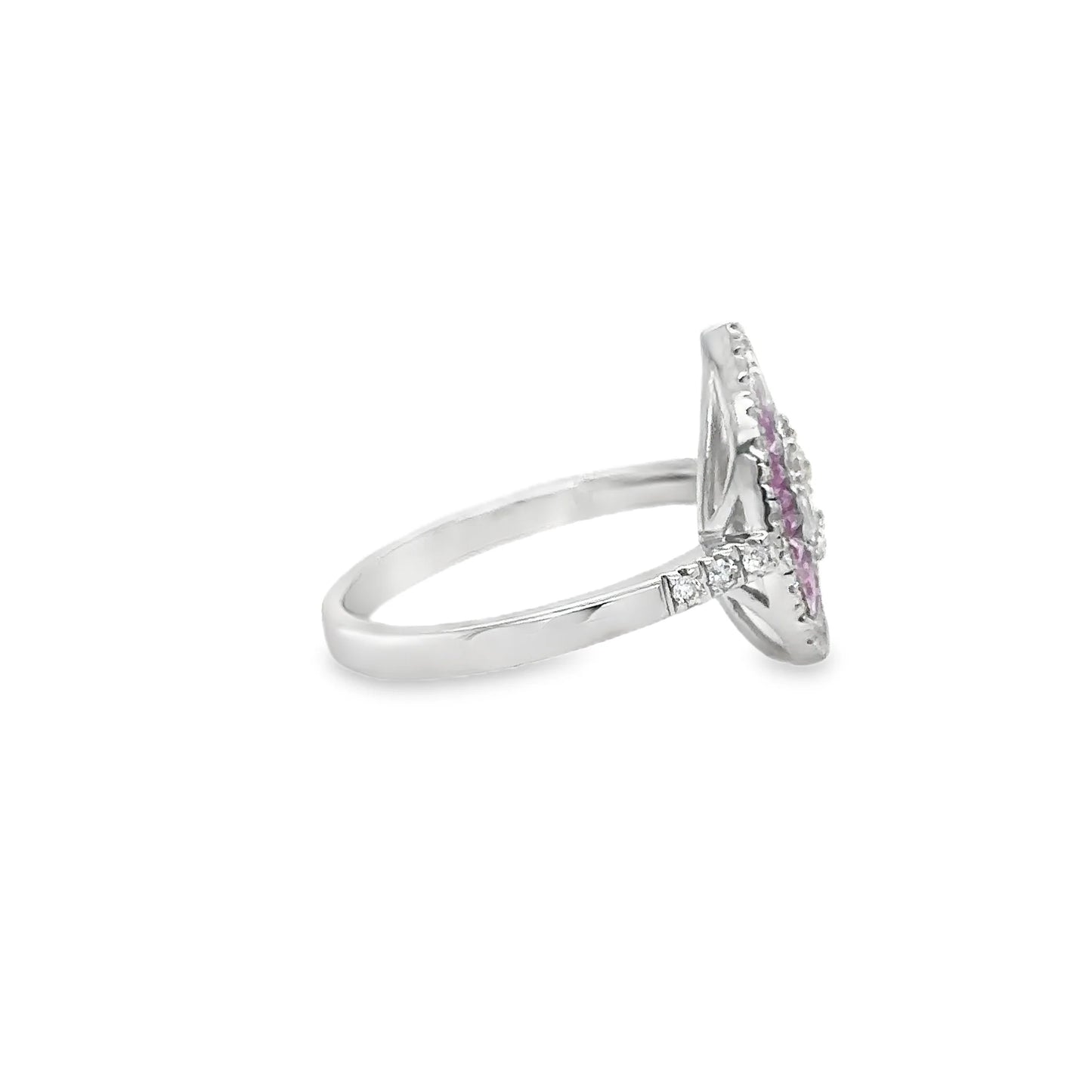 14KT WHITE GOLD PINK SAPPHIRE AND DIAMONDS PEAR SHAPE RING