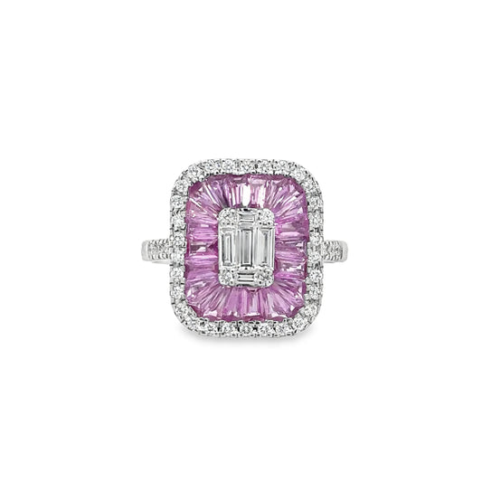 14KT WHITE GOLD PINK SAPPHIRE AND DIAMONDS RING