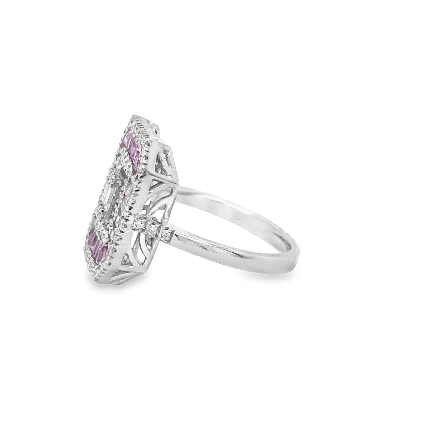 14KT WHITE GOLD PINK SAPPHIRE AND DIAMONDS RING