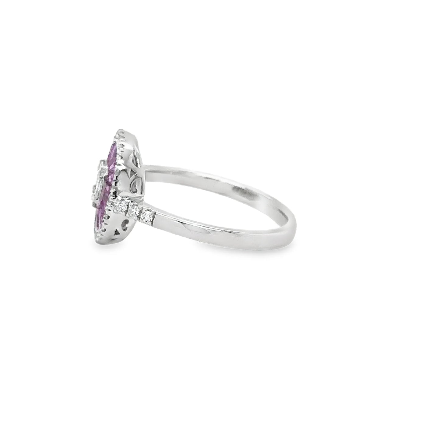 14KT WHITE GOLD PINK SAPPHIRE AND DIAMONDS RING