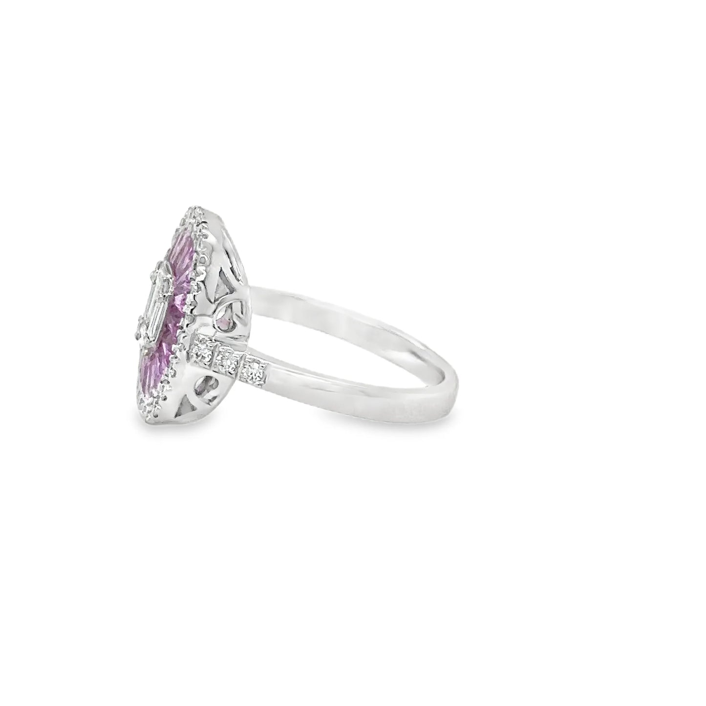 14KT WHITE GOLD PINK SAPPHIRE AND DIAMONDS RING