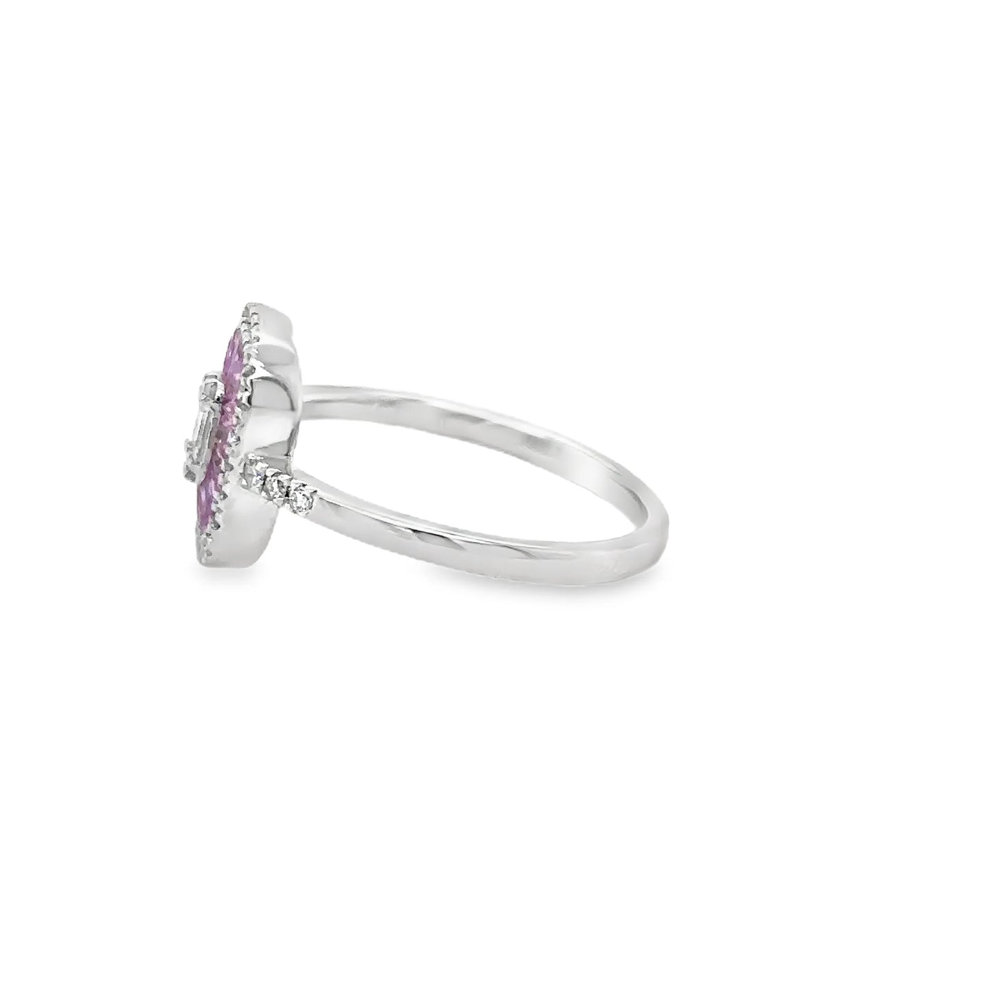14KT WHITE GOLD PINK SAPPHIRE AND DIAMONDS RING