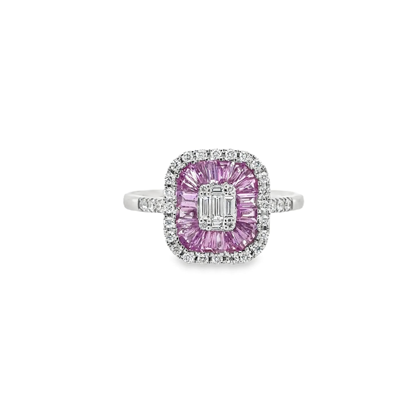 14KT WHITE GOLD PINK SAPPHIRE AND DIAMONDS RING