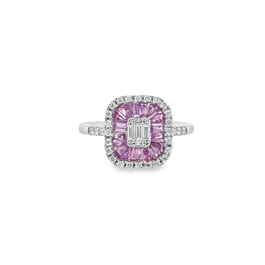 14KT WHITE GOLD PINK SAPPHIRE AND DIAMONDS RING