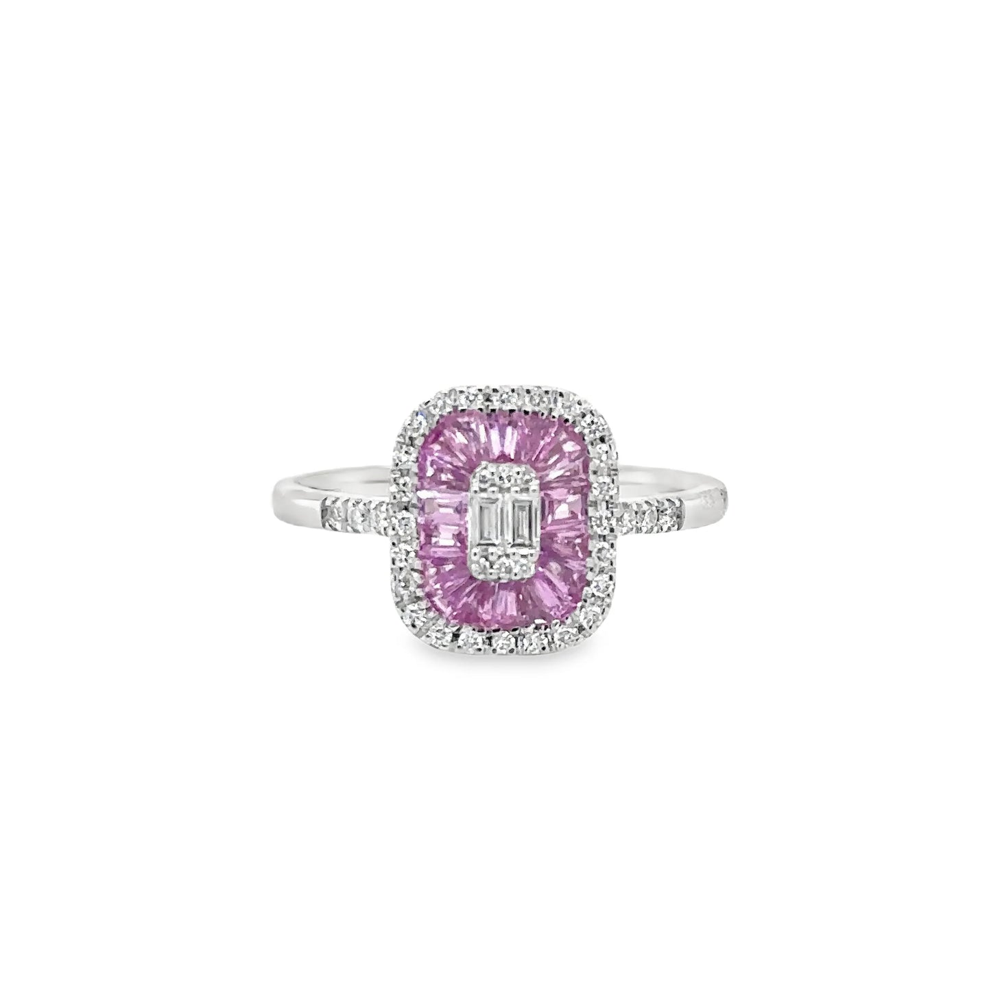 14KT WHITE GOLD PINK SAPPHIRE AND DIAMONDS RING