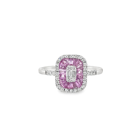 14KT WHITE GOLD PINK SAPPHIRE AND DIAMONDS RING