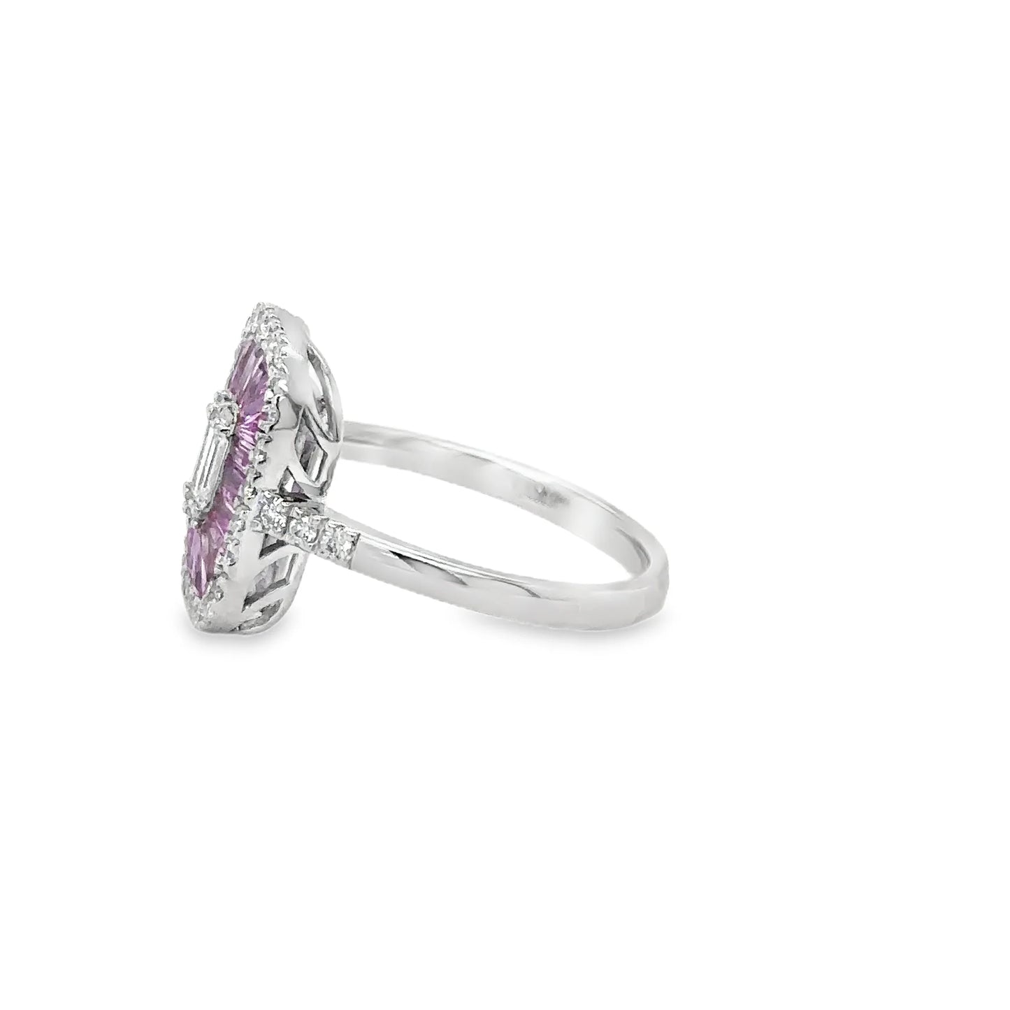 14KT WHITE GOLD PINK SAPPHIRE AND DIAMONDS RING