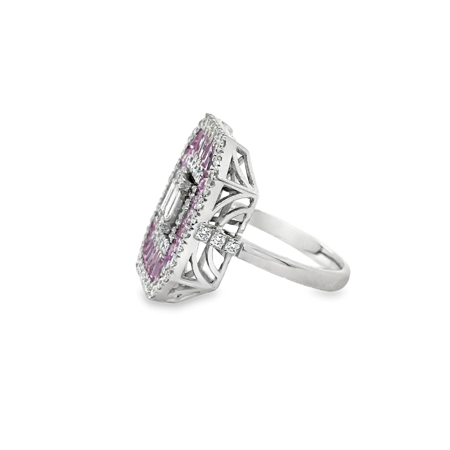 14KT WHITE GOLD PINK SAPPHIRE AND DIAMONDS RING
