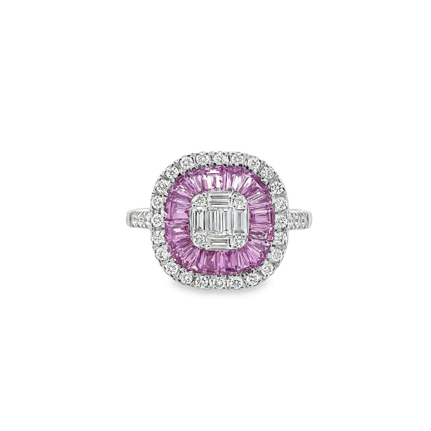 14KT WHITE GOLD PINK SAPPHIRE AND DIAMONDS RING