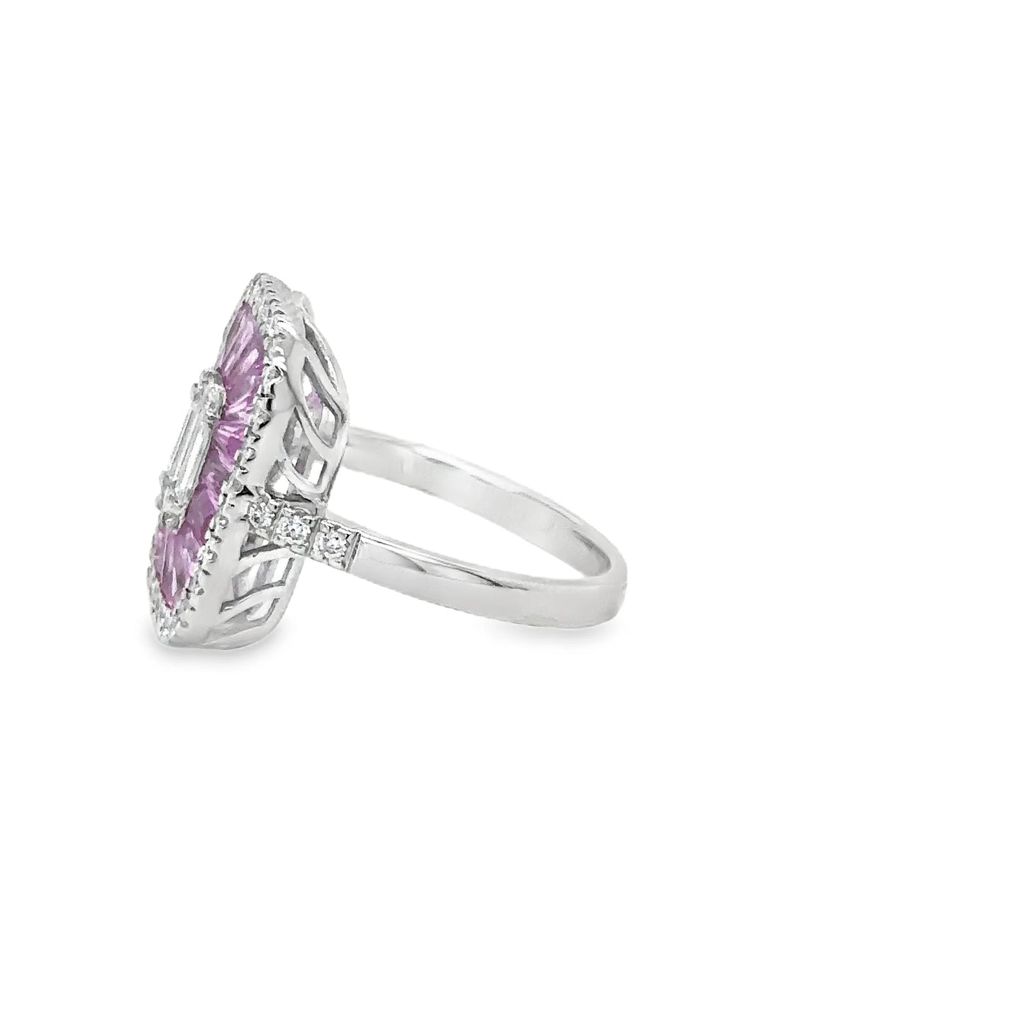 14KT WHITE GOLD PINK SAPPHIRE AND DIAMONDS RING