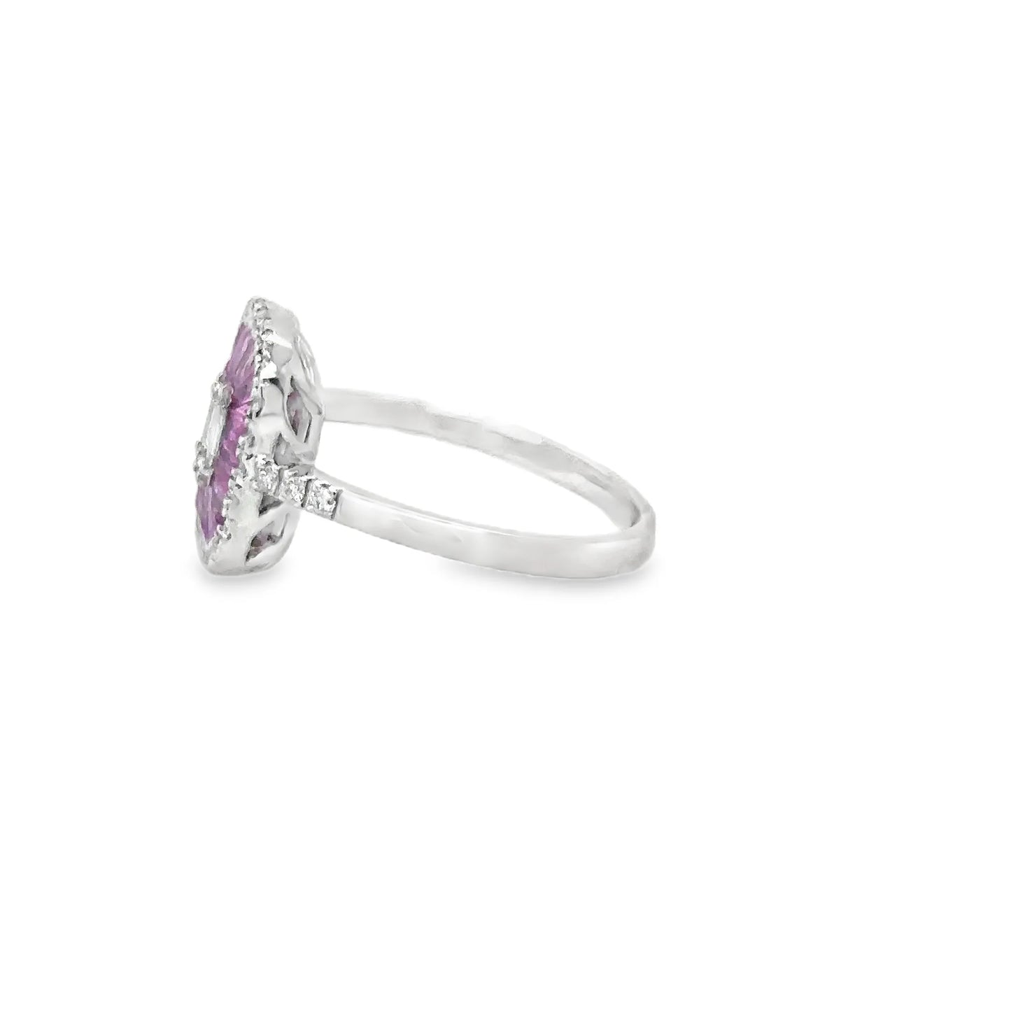 14KT WHITE GOLD PINK SAPPHIRE AND DIAMONDS RING