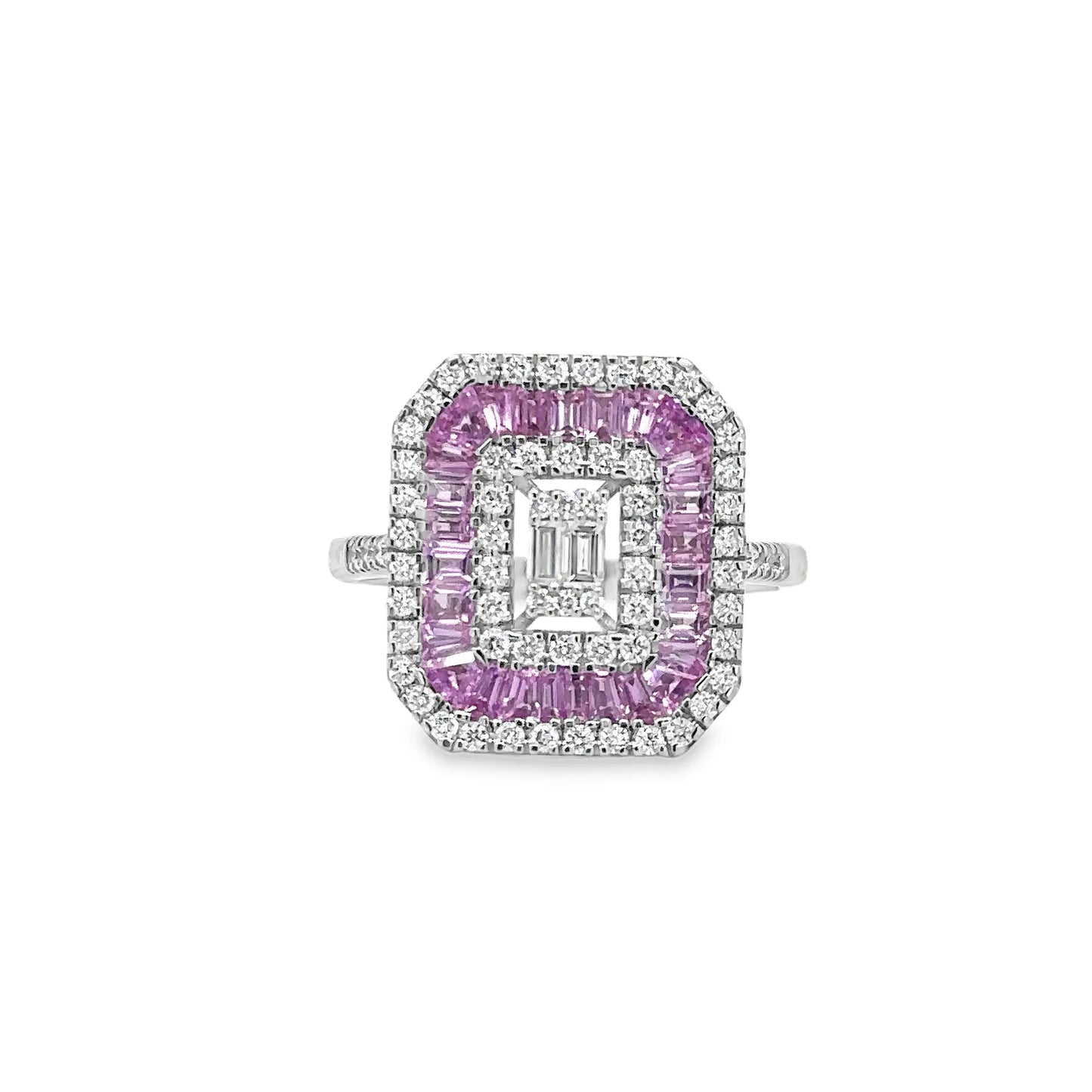 14KT WHITE GOLD PINK SAPPHIRE AND DIAMONDS RING