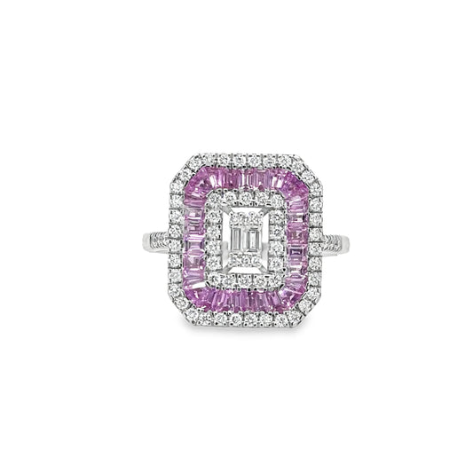 14KT WHITE GOLD PINK SAPPHIRE AND DIAMONDS RING