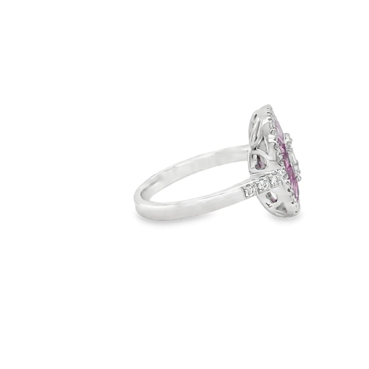 14KT WHITE GOLD PINK SAPPHIRE AND DIAMONDS RING