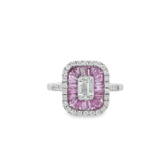 14KT WHITE GOLD PINK SAPPHIRE AND DIAMONDS RING