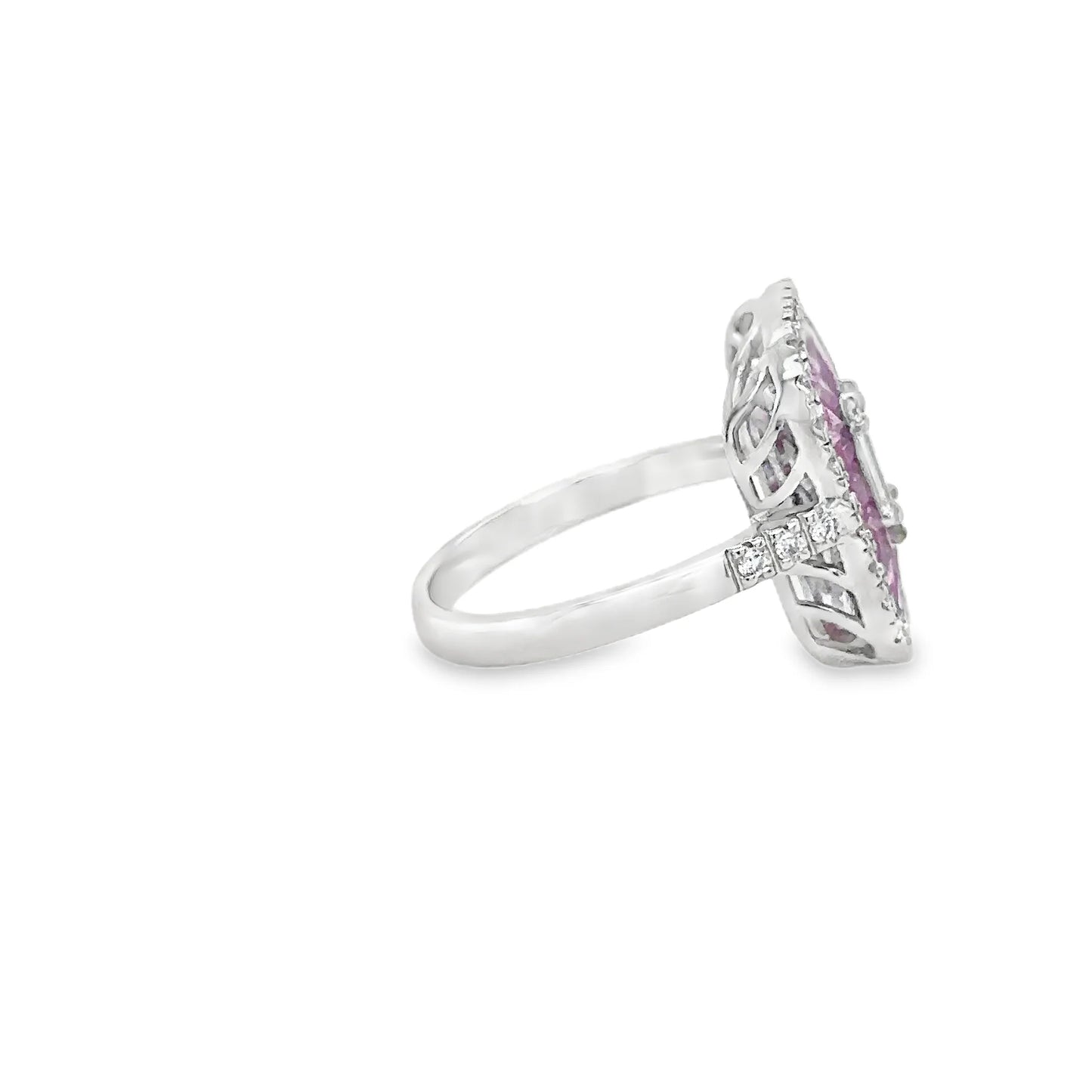 14KT WHITE GOLD PINK SAPPHIRE AND DIAMONDS RING