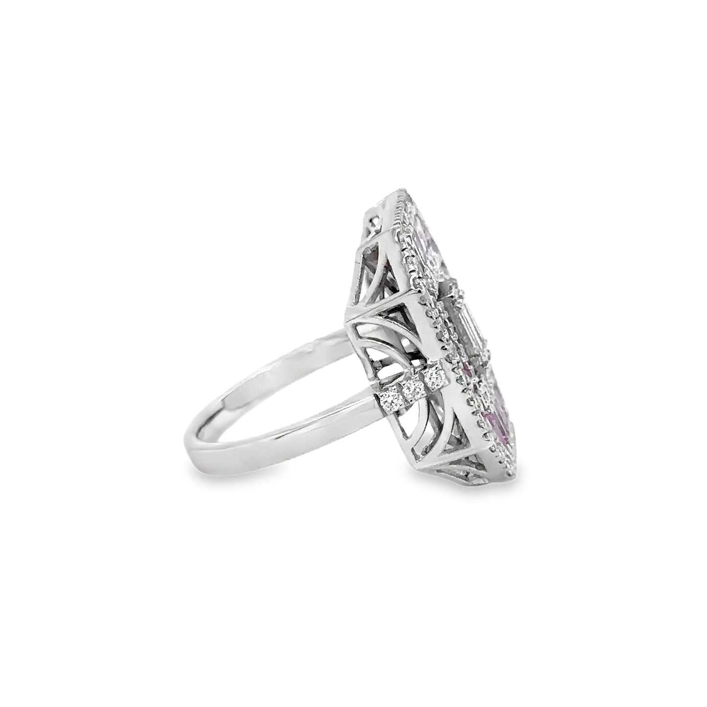 14KT WHITE GOLD PINK SAPPHIRE AND DIAMONDS RING