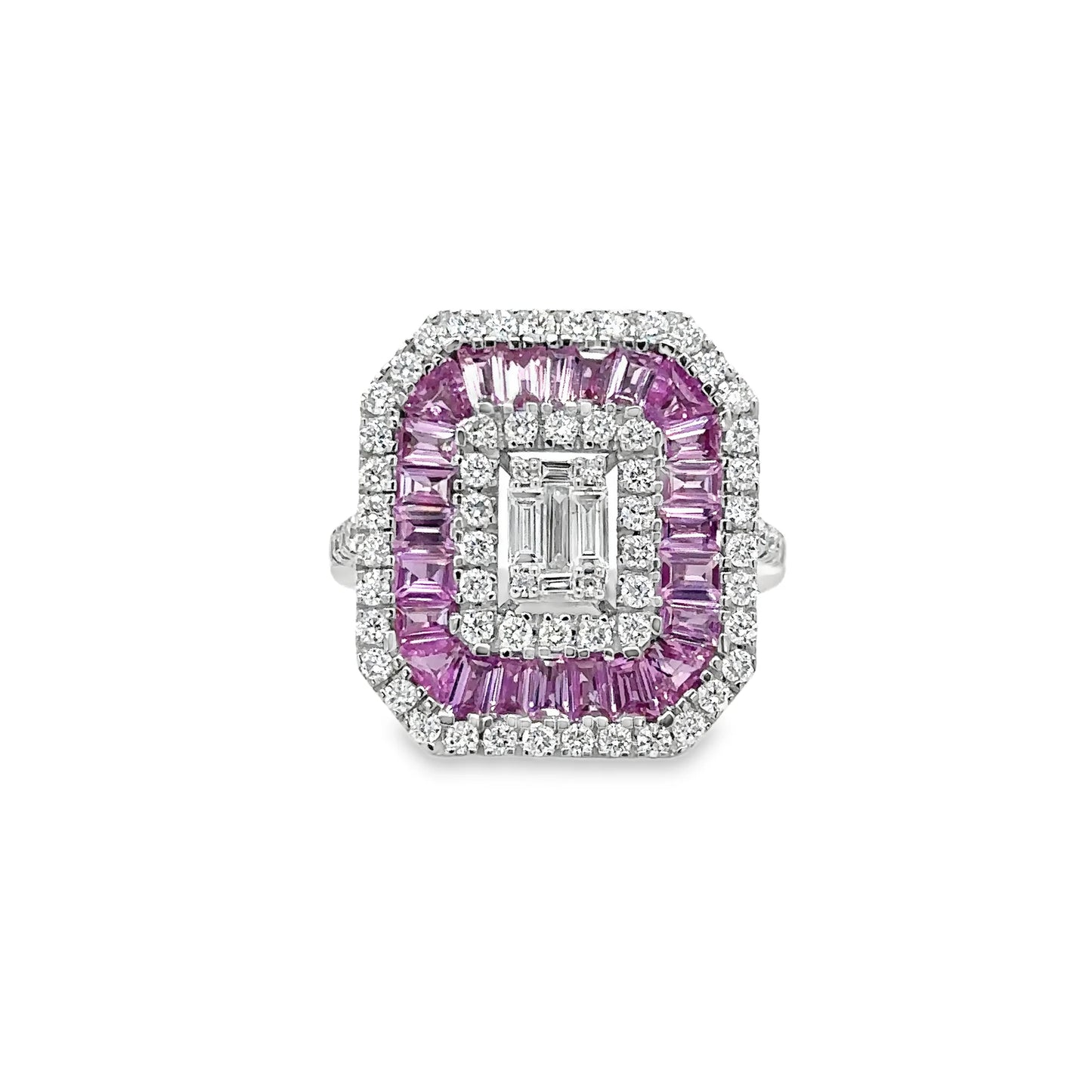 14KT WHITE GOLD PINK SAPPHIRE AND DIAMONDS RING