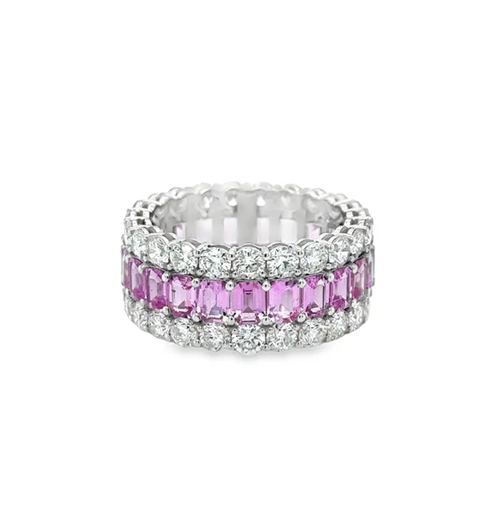 14KT WHITE GOLD PINK SAPPHIRE DIAMOND RING