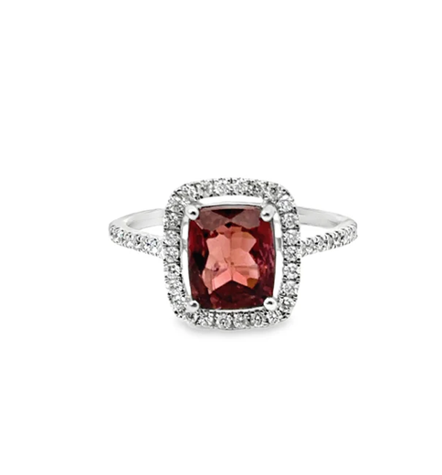14KT WHITE GOLD PINK TOURMALINE AND DIAMONDS RING