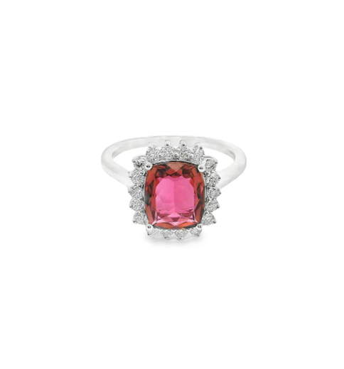 14KT WHITE GOLD PINK TOURMALINE AND DIAMONDS RING
