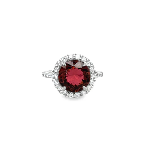 14KT WHITE GOLD PINK TOURMALINE AND DIAMONDS RING