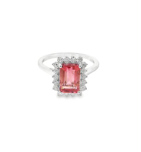 14KT WHITE GOLD PINK TOURMALINE AND DIAMONDS RING