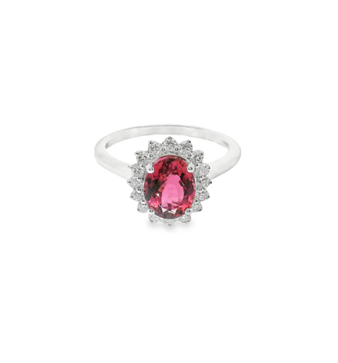 14KT WHITE GOLD PINK TOURMALINE AND DIAMONDS RING