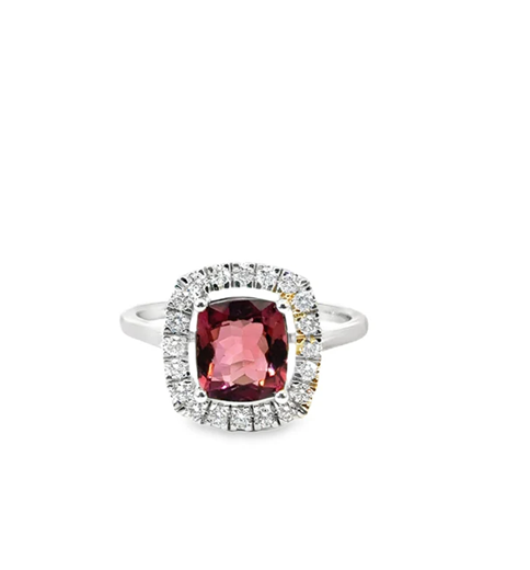 14KT WHITE GOLD PINK TOURMALINE AND DIAMONDS RING