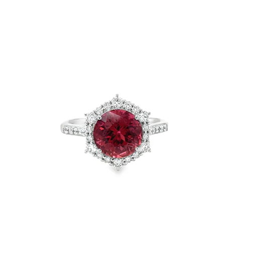 14KT WHITE GOLD PINK TOURMALINE AND DIAMONDS RING
